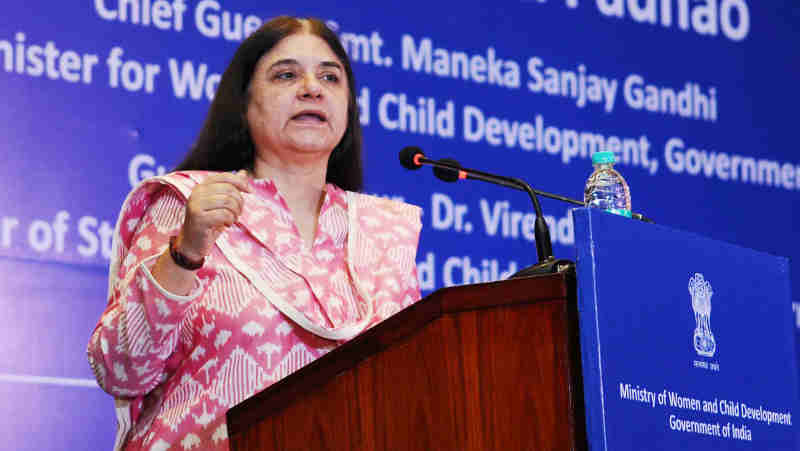 Maneka Sanjay Gandhi addressing at the National Conference on Beti Bachao Beti Padhao (BBBP) in New Delhi on May 04, 2018. (file photo)