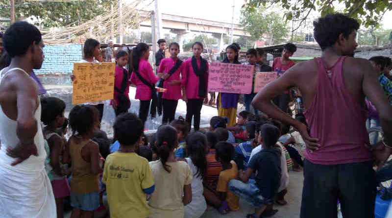 RMN Foundation school team presenting the street play – चमेली की पढ़ाई – which reveals the problems in the education ecosystem. The street play is being shown in the city as well as villages of Delhi.