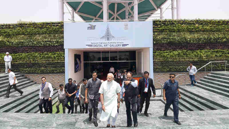 Narendra Modi visiting the Digital Art Gallery before inaugurating Delhi-Meerut Expressway, in New Delhi on May 27, 2018.