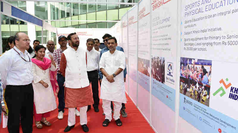 Prakash Javadekar visiting the exhibition at the launch of the ‘Samagra Shiksha’, in New Delhi on May 24, 2018