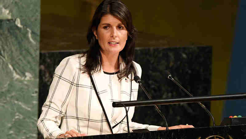 Ambassador Nikki R. Haley of the United States addresses General Assembly on the "Illegal Israeli actions in Occupied East Jerusalem and the rest of the Occupied Palestinian Territory". UN Photo / Evan Schneider