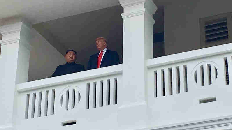 President Trump and North Korean Leader Kim Jong Un on a balcony after finishing their meeting. Photo: White House