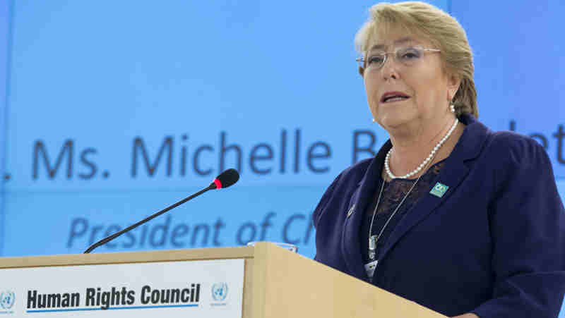 Michele Bachelet, Presidente of Chile speaks during Special Session of the Human Rights Council. 29 March 2017. UN Photo / Jean-Marc Ferré (file photo)