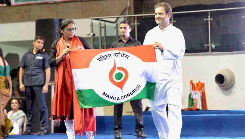 Rahul Gandhi at Mahila Adhikar Sammelan. Photo: Congress