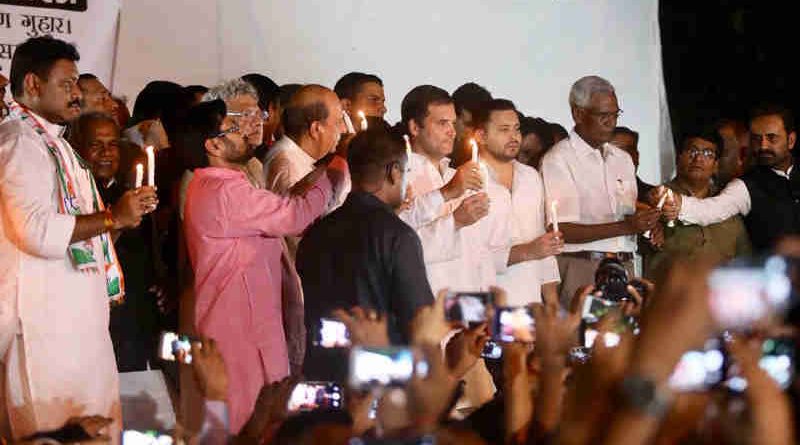 Congress president was supported by other opposition leaders who held a candlelight protest against the “horrific Muzaffarpur rapes.”