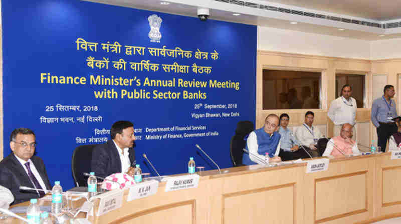 Arun Jaitley chairing the Annual Review Meeting of the CEOs of Public Sector Banks (PSBs), in New Delhi on September 25, 2018