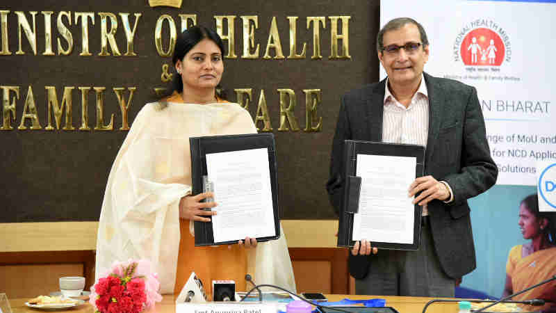 The Minister of State for Health & Family Welfare, Smt. Anupriya Patel presiding over the MoU exchange ceremony with the Tata Trusts and Dell for nationwide prevention, control, screening and management program of Non Communicable Diseases (NCDs), in New Delhi on September 20, 2018.