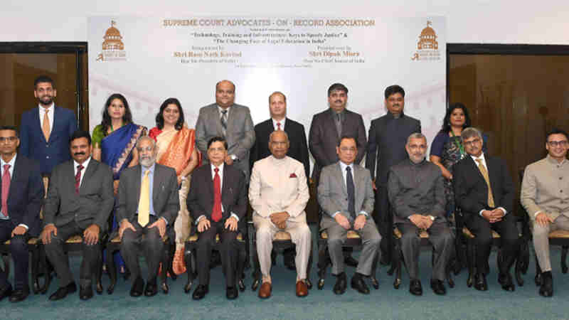 The President, Shri Ram Nath Kovind in a group photograph at the inauguration of the National Conference, organised by the Supreme Court Advocates-on-record Association (SCAORA), in New Delhi on September 01, 2018. The Chief Justice of India, Justice Shri Dipak Misra and other dignitaries are also seen.
