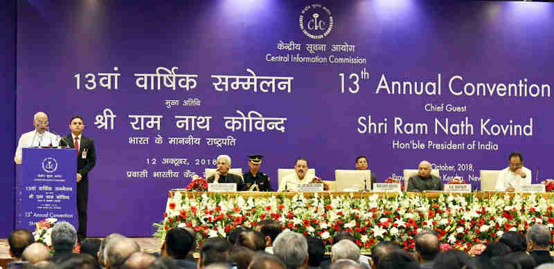 Ram Nath Kovind at the inauguration of the 13th Annual Convention of Central Information Commission (CIC), in New Delhi on October 12, 2018. Photo: PIB