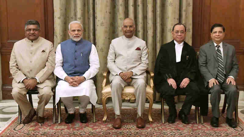 Justice Ranjan Gogoi Chief Justice of India with Prime Minister Narendra Modi and President of India, Ram Nath Kovind. Photo courtesy: Rashtrapati Bhavan