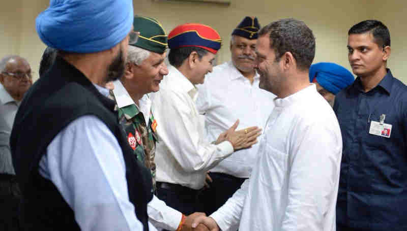 Rahul Gandhi meeting ex-servicemen of India. Photo: Congress