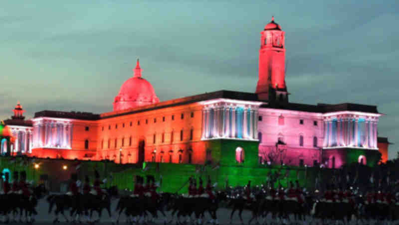 A view of the illuminated Rashtrapati Bhavan, South and North Block, during the ‘Beating Retreat’ ceremony, at Vijay Chowk, in New Delhi on January 29, 2019. Photo: PIB (Representational image)