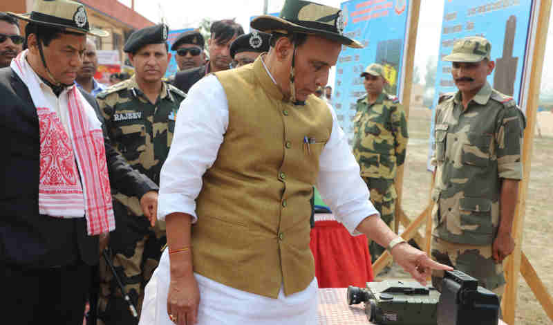 Rajnath Singh visiting the exhibits, during the inauguration of the Comprehensive Integrated Border Management System (CIBMS) project on Indo-Bangladesh border, in Dhubri district of Assam on March 05, 2019. Photo: PIB