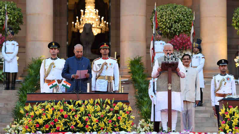 Narendra Modi takes Oath of Office and Secrecy at Rashtrapati Bhavan on May 30, 2019. Photo: PIB