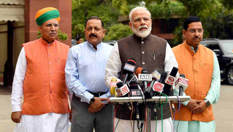 Narendra Modi addressing the media before the start of 17th Lok Sabha, at Parliament House, in New Delhi on June 17, 2019. Photo: PIB