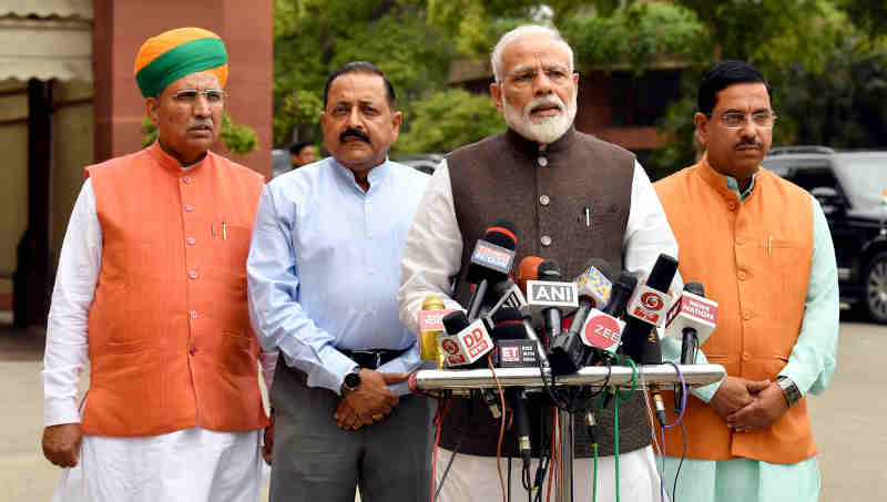 Narendra Modi addressing the media before the start of 17th Lok Sabha, at Parliament House, in New Delhi on June 17, 2019. Photo: PIB