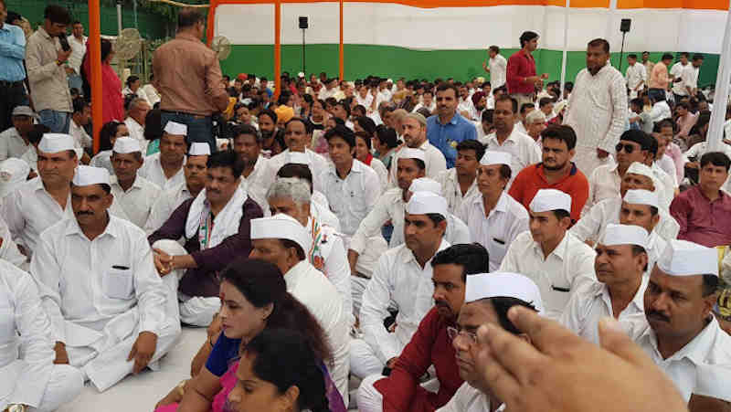 Congress workers sitting on a dharna in New Delhi on July 2 urging Rahul Gandhi not to resign as the party president. Photo: Congress