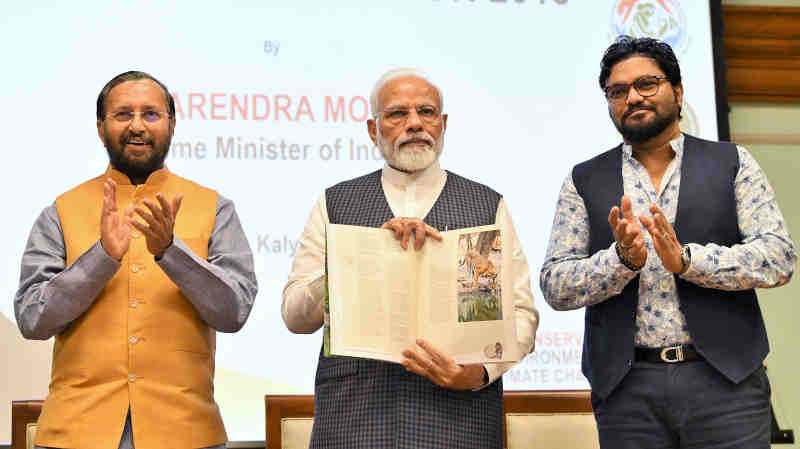Narendra Modi releasing the results of 4th cycle of All India Tiger Estimation – 2018, on the occasion of the Global Tiger Day, in New Delhi on July 29, 2019. Photo: PIB