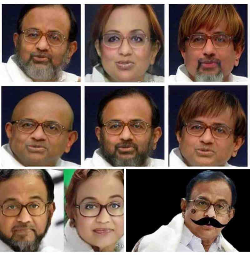 Twitter followers are sharing Chidambaram’s face in different appearances so that he could be identified and arrested. Photo: Twitter