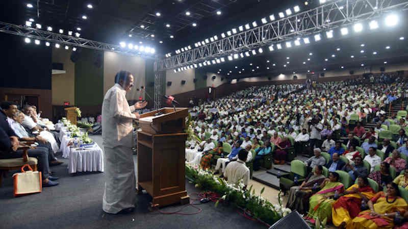 M. Venkaiah Naidu, addressing the gathering at an event to release the Book ‘Listening, Learning and Leading’, published by the Ministry of Information & Broadcasting, on the occasion of completing two years in office as the Vice President of India, in Chennai on August 11, 2019. Photo: PIB