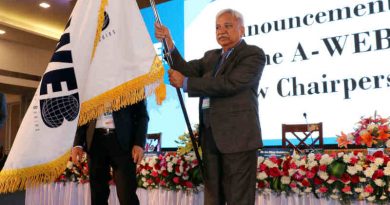 Sunil Arora with the A-WEB flag which was handed over by the outgoing Chairman of A-WEB from Romania, Ion Mincu Radulescu, at the inauguration of the 4th General Assembly meeting of A-WEB, in Bengaluru on September 3, 2019. Photo: PIB (file photo)