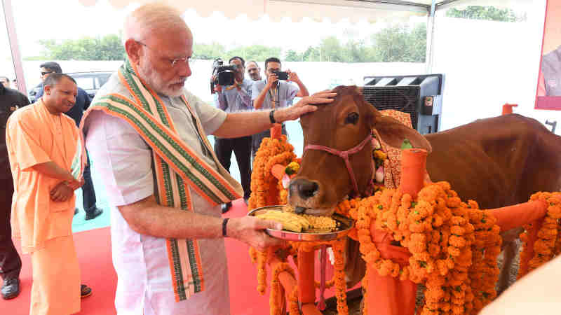 PM Narendra Modi visits Pashu Vigyan Evam Arogya Mela, in Mathura, Uttar Pradesh on September 11, 2019. The Chief Minister of Uttar Pradesh, Yogi Adityanath is also seen. Photo: PIB (file photo)