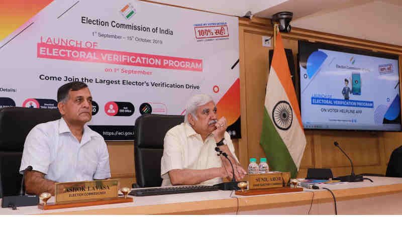 Sunil Arora launching the Electoral Verification Program, in New Delhi on September 01, 2019. Photo: PIB