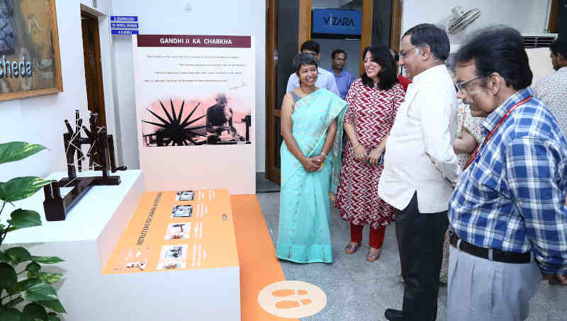 The Secretary, Department of Science and Technology, Prof. Ashutosh Sharma visiting an exhibition on the life of Mahatma Gandhi through virtual reality, on the occasion of the 150th Birth Anniversary of Mahatma Gandhi, in New Delhi on October 02, 2019. Photo: PIB