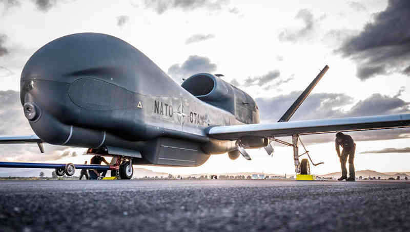 First NATO Alliance Ground Surveillance (AGS) aircraft lands in Sigonella, Italy on Thursday (21 November 2019). Photo: NATO