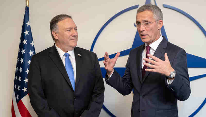 US Secretary of State Mike Pompeo with NATO Secretary General Jens Stoltenberg at NATO Headquarters on 20 November 2019. Photo: NATO