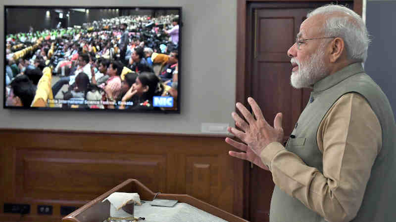 Narendra Modi addressing the gathering at the inauguration of the 5th India International Science Festival via video conferencing, in New Delhi on November 05, 2019. Photo: PIB