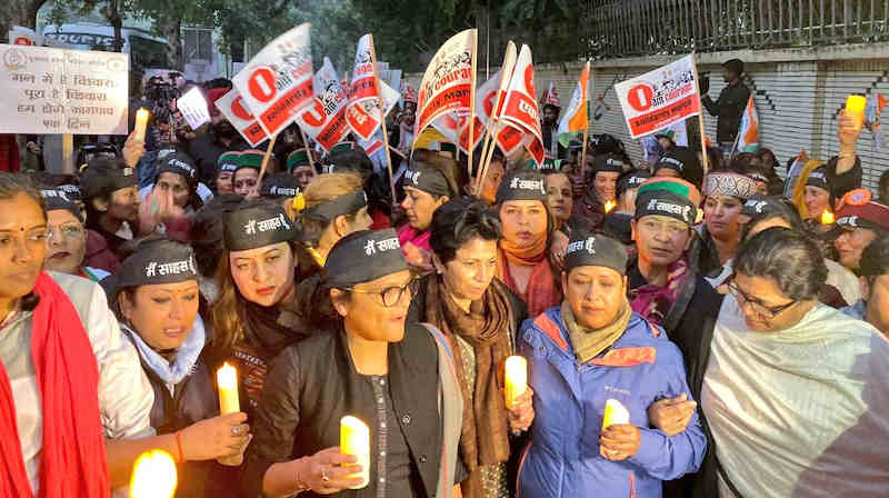 As the crimes against women are increasing in India, the All India Mahila Congress – the women wing of Congress party – held a demonstration in Delhi on December 13, 2019. Photo: All India Mahila Congress