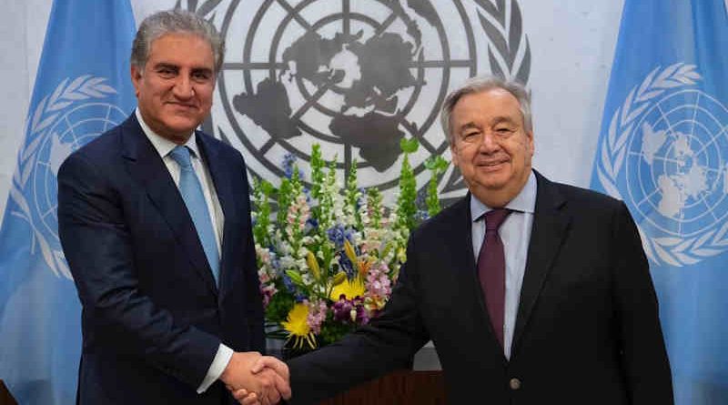 Pakistan’s Foreign Minister Shah Mahmood Qureshi with UN Secretary General Antonio Guterres