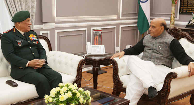The Chief of Defence Staff (CDS), General Bipin Rawat calling on the Union Minister for Defence, Rajnath Singh, in New Delhi on January 01, 2020. Photo: PIB
