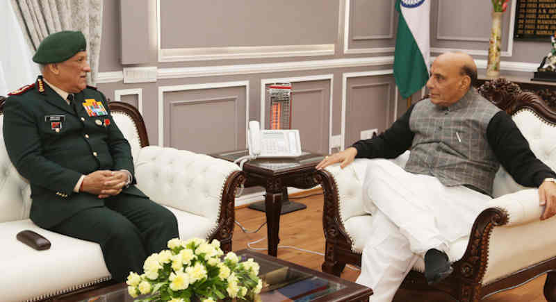 The Chief of Defence Staff (CDS), General Bipin Rawat calling on the Union Minister for Defence, Rajnath Singh, in New Delhi on January 01, 2020. Photo: PIB (file photo)