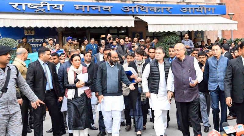 A Congress delegation led by Rahul Gandhi and Priyanka Gandhi submitted a 538-page complaint on January 27, 2020 to the NHRC against the UP police’s attacks on innocent people who are protesting peacefully against the Indian government’s discriminatory Citizenship Amendment Act (CAA). Photo: Congress