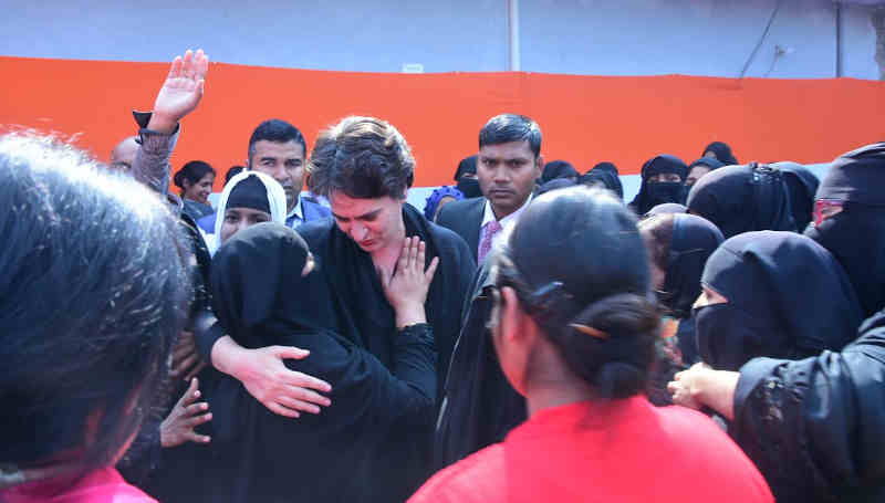 Congress leader Priyanka Gandhi visited Azamgarh city of Uttar Pradesh (UP) on February 12, 2020 to take firsthand information from the Muslim women. Photo: Congress