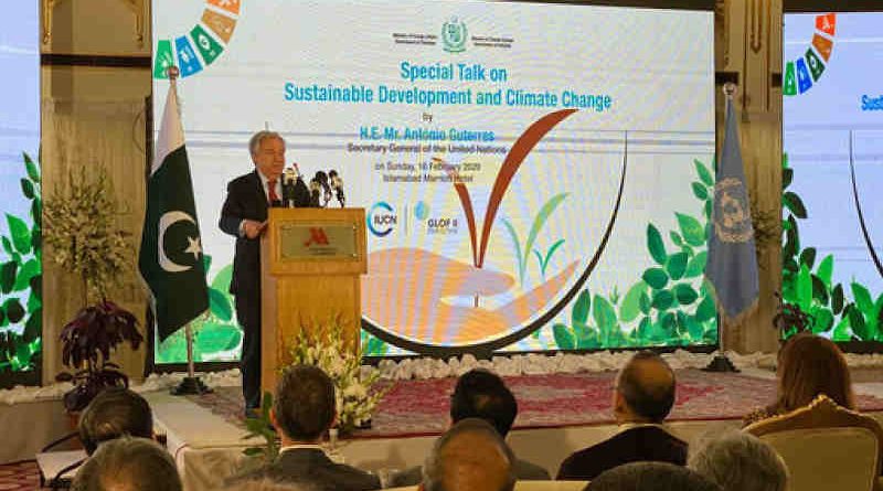 Secretary-General António Guterres delivers an address at a 'Special Talk on Sustainable Development and Climate Change', in Islamabad, Pakistan. Photo: May Yaacoub / UN News