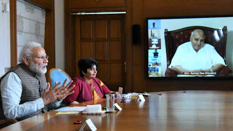 Narendra Modi speaking about COVID-19 through video conference in New Delhi on March 24, 2020. Photo: PIB