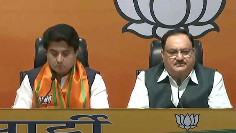 Jyotiraditya Scindia with BJP National President JP Nadda. Photo: BJP