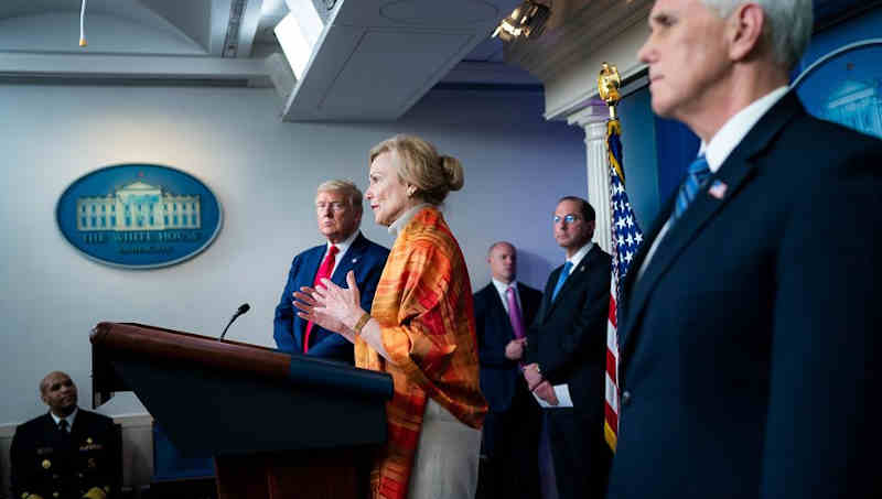 President Trump attending a press briefing session on coronavirus pandemic. Photo: The White House