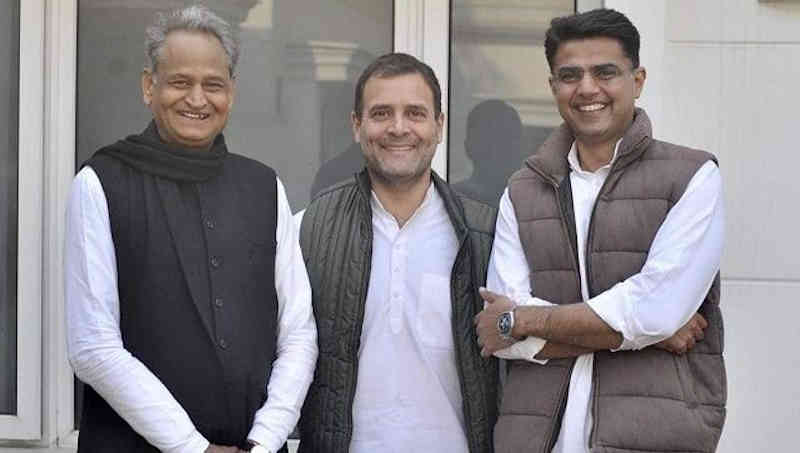 Ashok Gehlot, Rahul Gandhi, and Sachin Pilot. Photo: Congress (file photo)