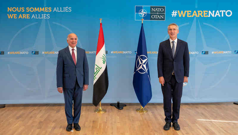 NATO Secretary General Jens Stoltenberg with the Foreign Minister of Iraq Mr. Fuad Mohammad Hussein on September 16, 2020 at NATO Headquarters in Brussels. Photo: NATO