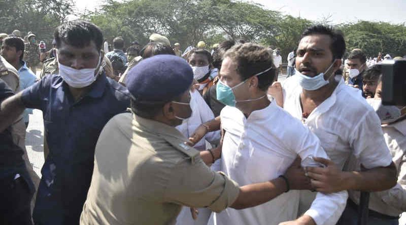 Congress leaders Rahul Gandhi and her sister Priyanka Gandhi were detained on October 1, 2020 by UP Police when they were going to Hathras to meet the family of a gang rape victim. Photo: Congress