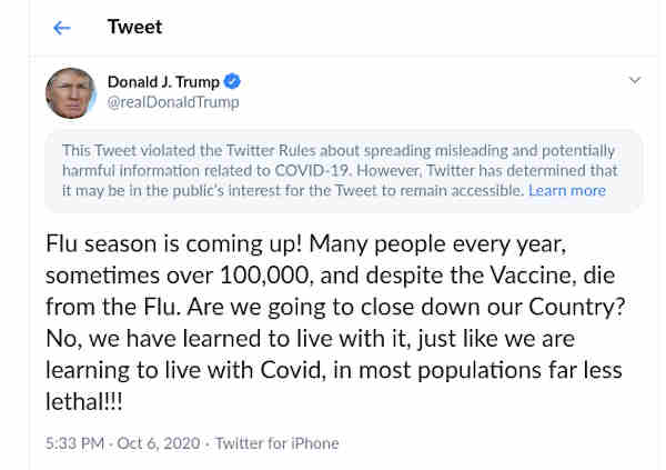 Trump's misleading tweet on Covid-19