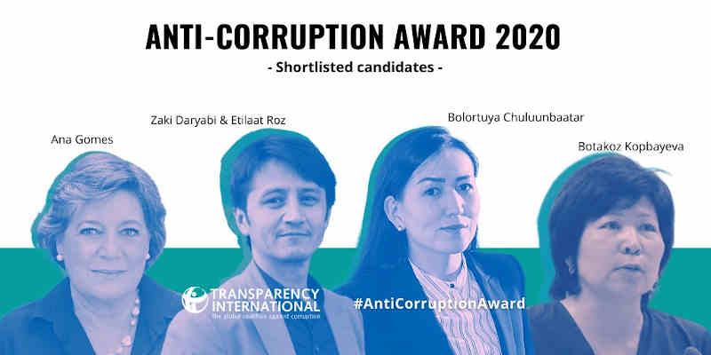 Shortlisted candidates for the 2020 Anti-Corruption Award. Photo: Transparency International