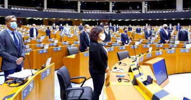 President Sassoli led MEPs in a minute of silence on November 11, 2020 to remember victims of recent terrorist attacks in France, Germany and Austria. Photo: EU 2020-EP