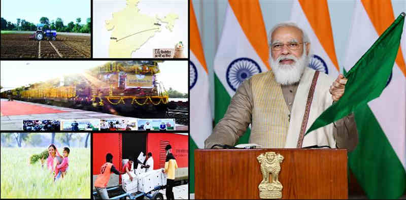 Prime Minister Narendra Modi flags off the 100th Kisan Rail from Sangola in Maharashtra to Shalimar in West Bengal, via video conferencing, in New Delhi on December 28, 2020. Photo: PIB