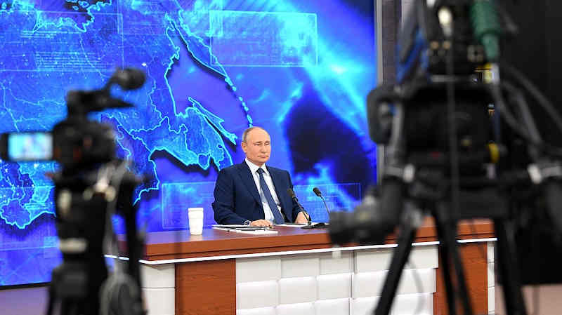 Russian President Vladimir Putin addressing his annual press conference on December 17, 2020. Photo: Kremlin