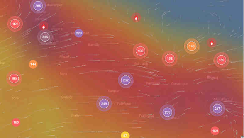 Pictured: On 13 January, 2021 at 2:30 pm (PST), New Delhi registered an air quality of 346 and Lucknow registered 262. Numerous northern Indian cities were rated with very unhealthy to hazardous air. Photo: IQAir